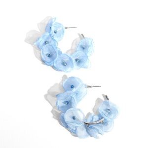 Blue Flower Hoop Earrings